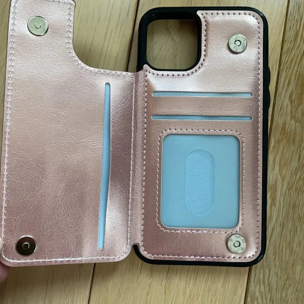 Metallic Pink Cellphone Case iPhone 11 Pro Wallet Case 5.8in